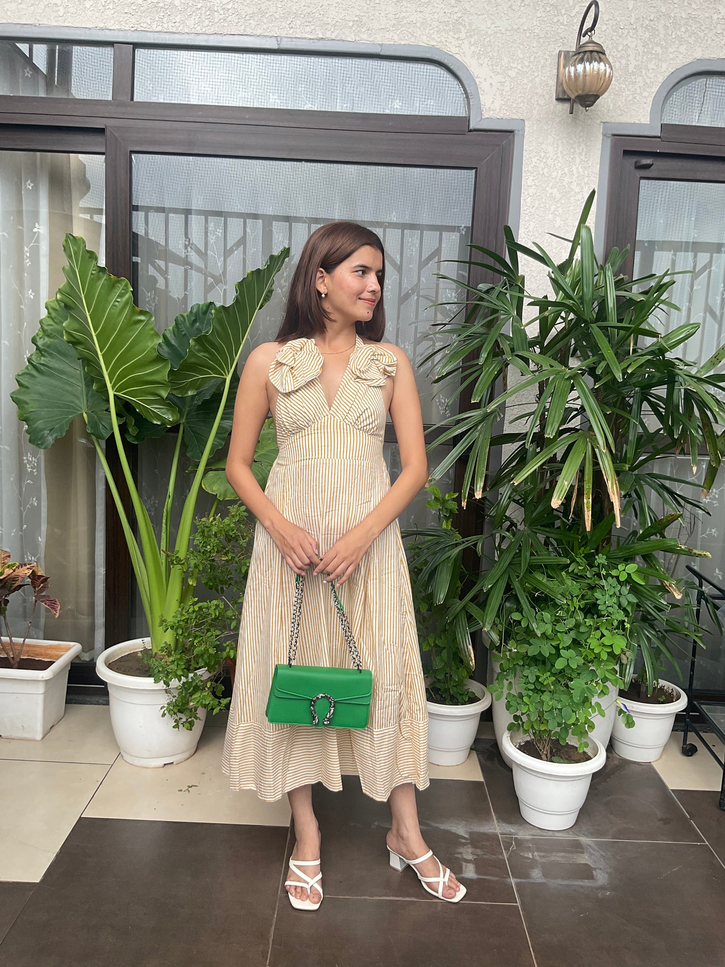 Halter-neck A-line Maxi Dress