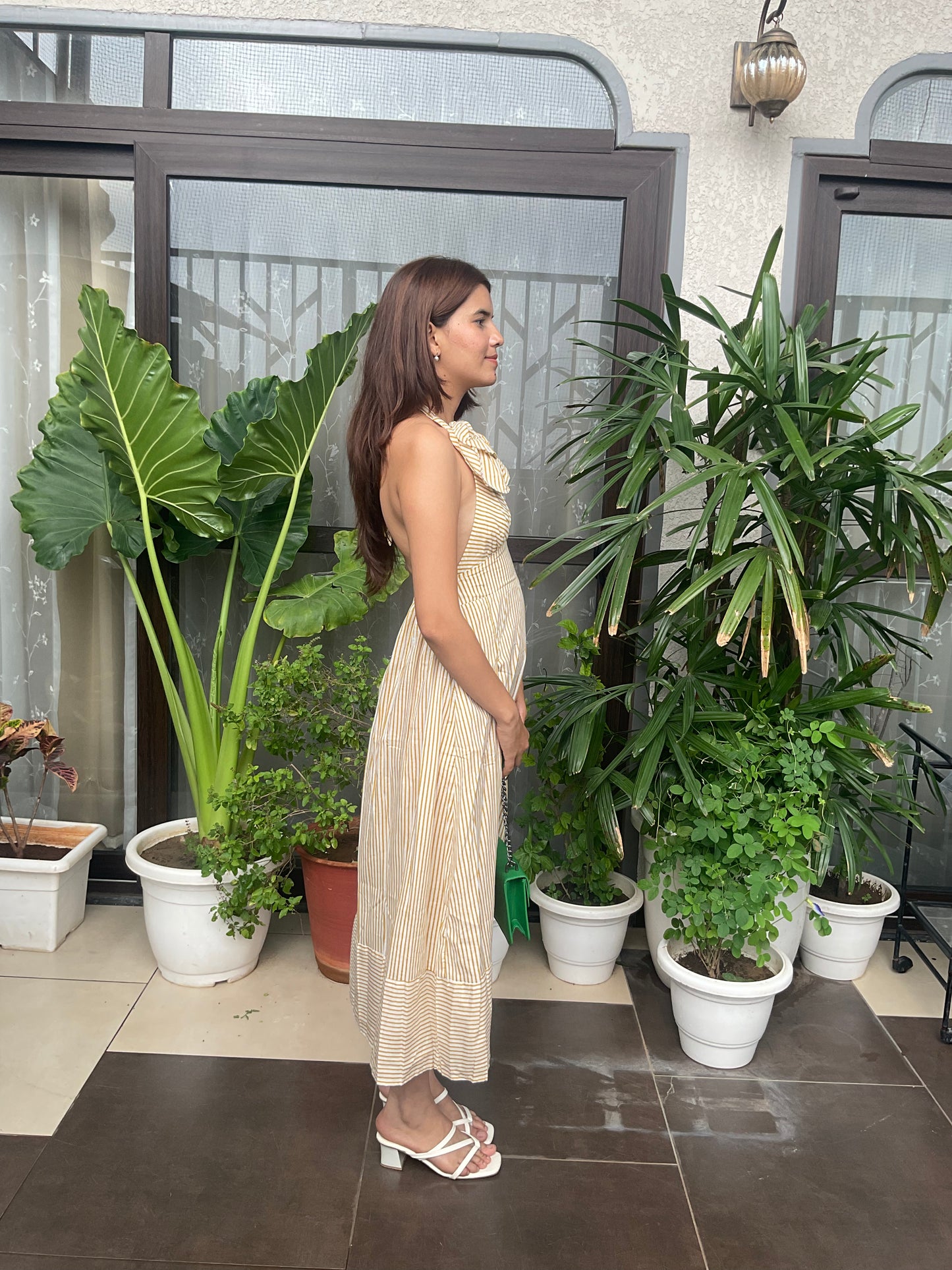 Halter-neck A-line Maxi Dress