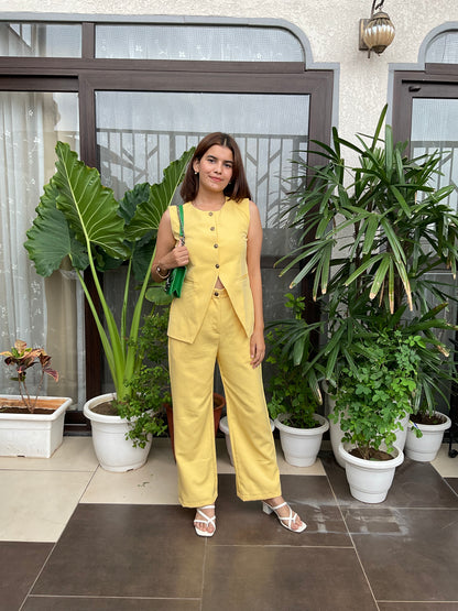 Soft Yellow Waist-coat Pant Co-ord Set