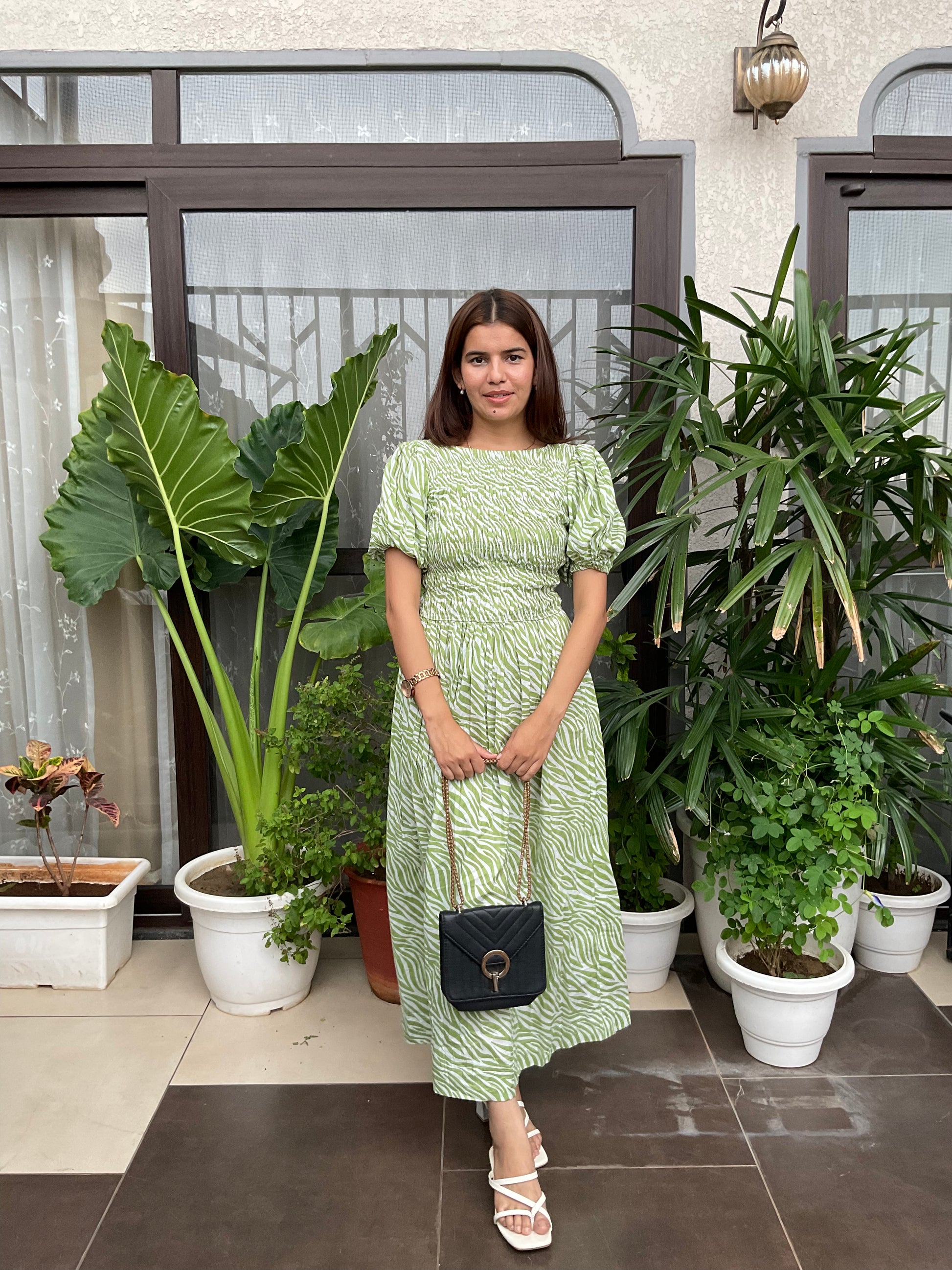 Green Zebra Print Smocked Maxi Dress Moonstruck Green Zebra Print Smocked Maxi Dress Moonstruck