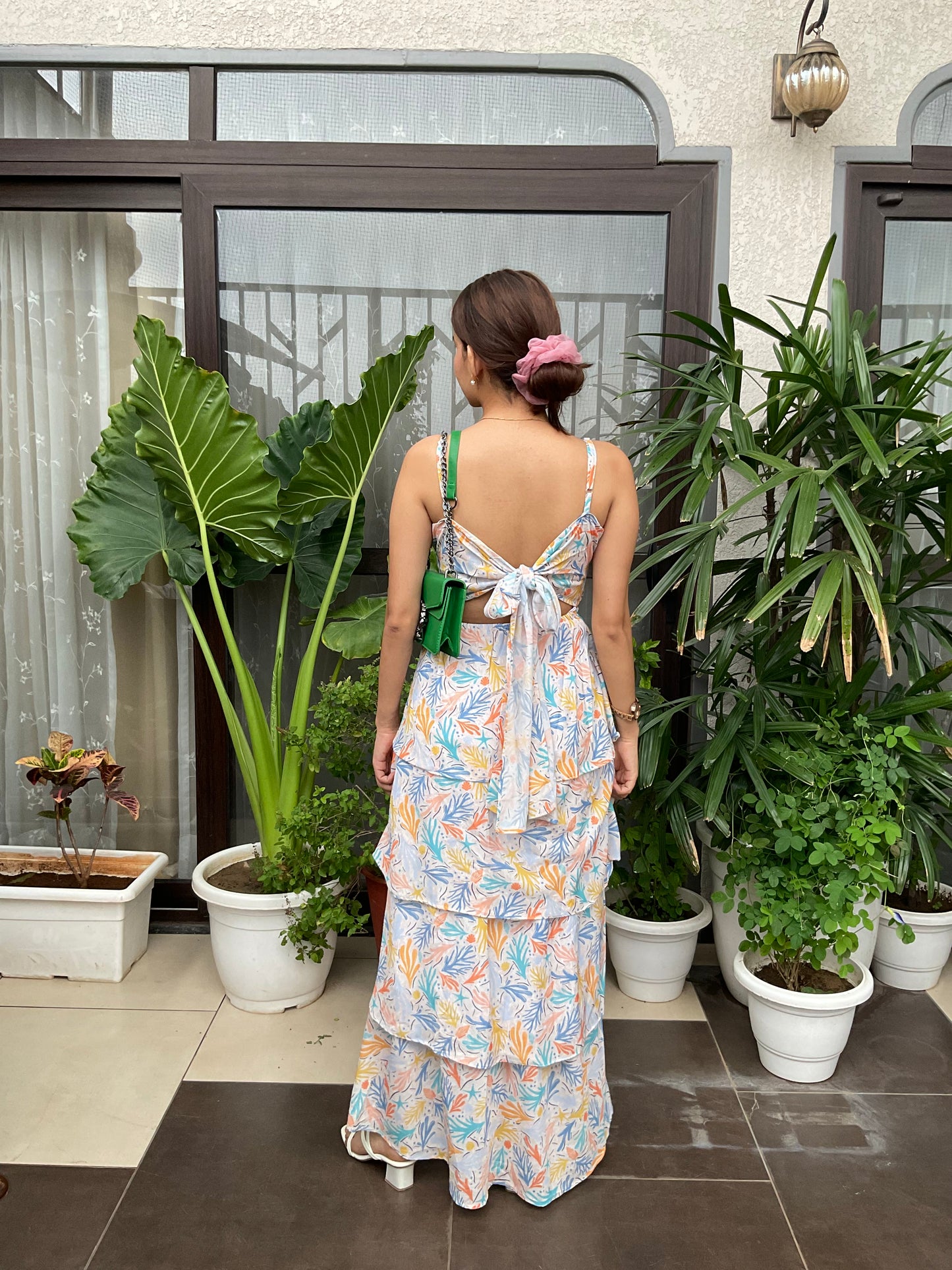 Multicolor Leaf Print Layer Maxi dress