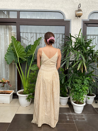 Stripped V-neck Strappy Maxi Dress