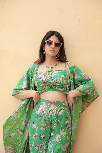 Floral green printed cape co-ord set
