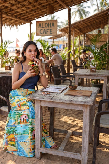 Aloha print strappy maxi dress
