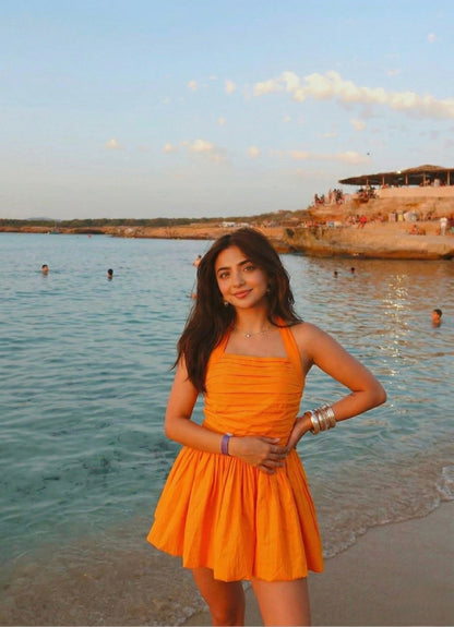 Orange halter neck short dress Moonstruck