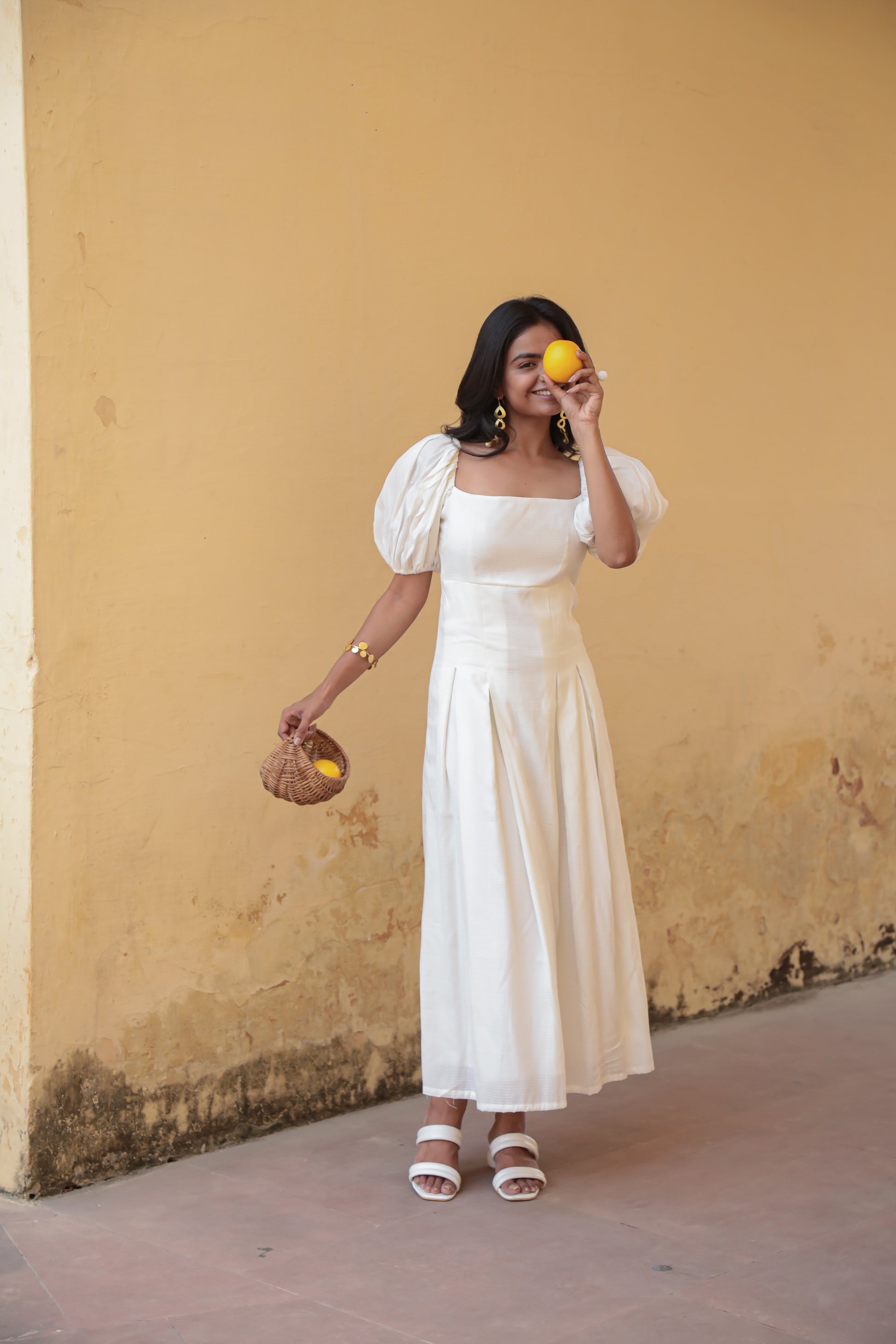 White self textured box pleated maxi dress Moonstruck White self textured box pleated maxi dress Moonstruck