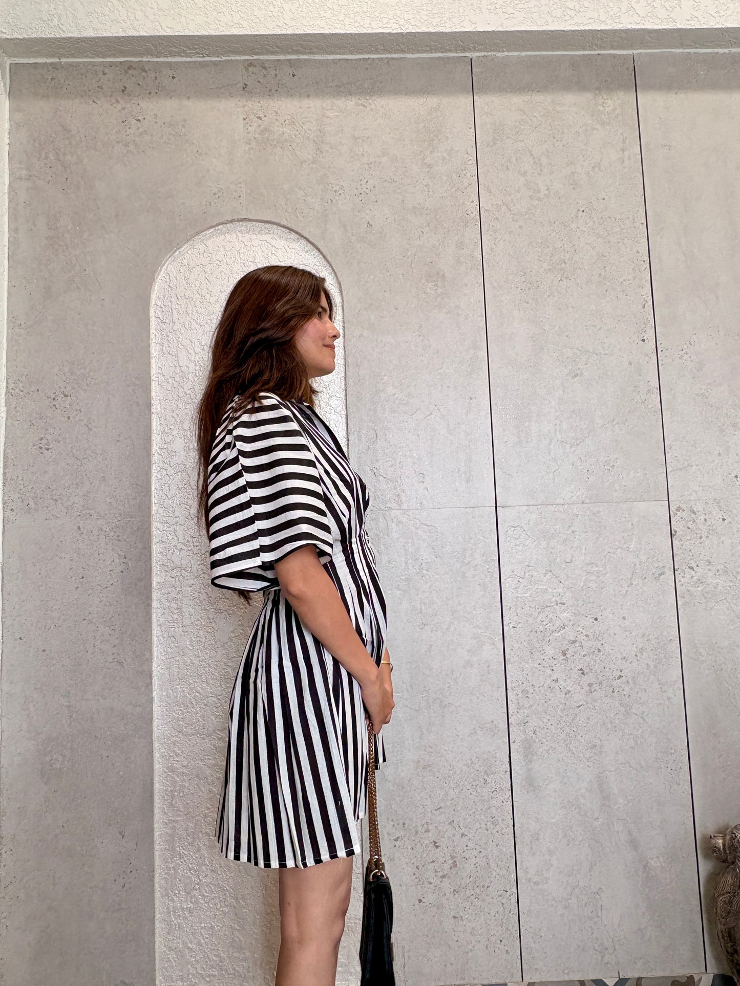Monochrome Striped Flare Shirt Dress