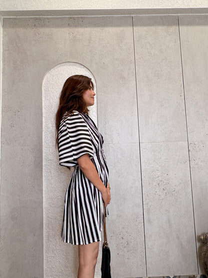Monochrome Striped Flare Shirt Dress