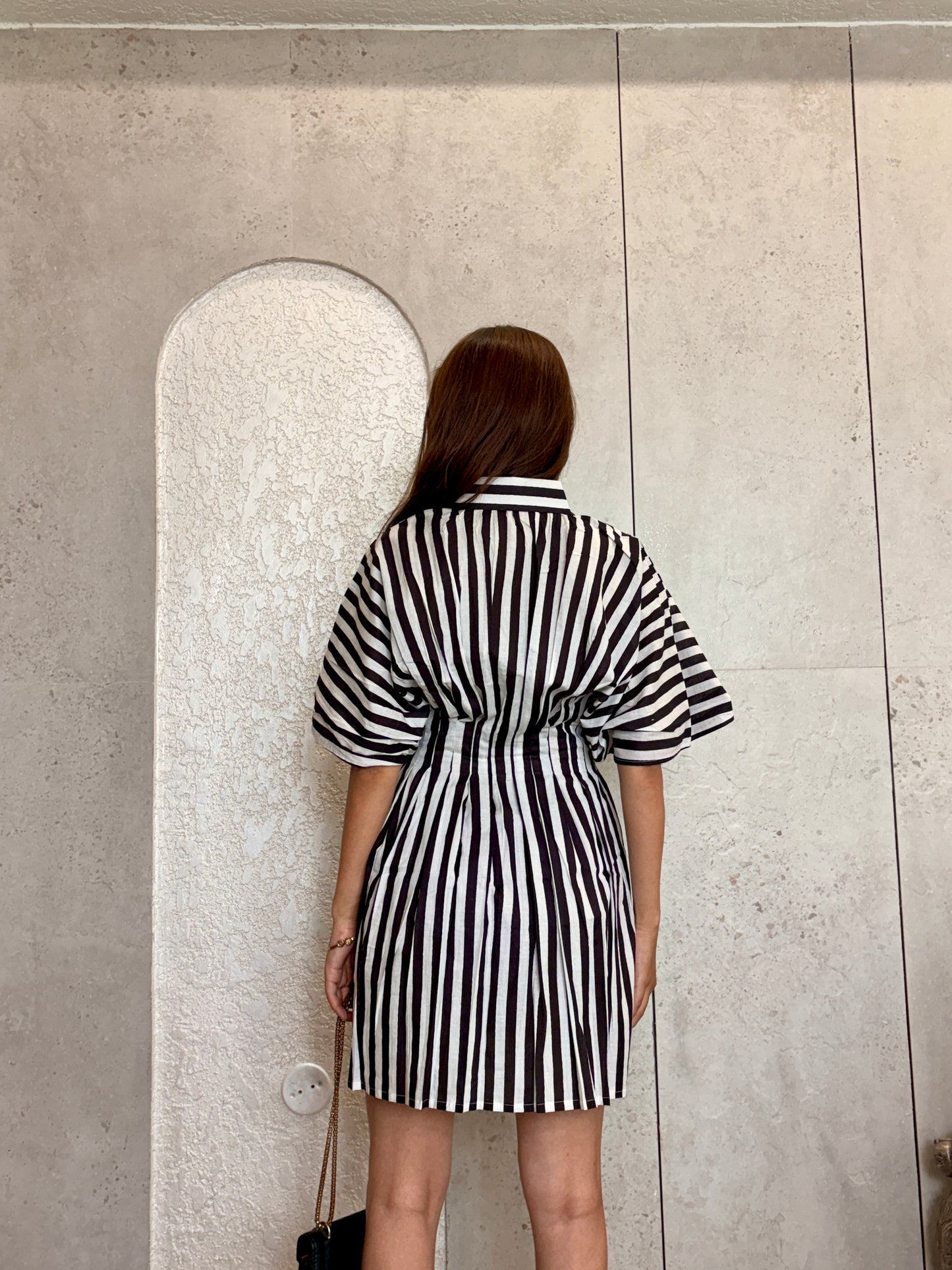 Monochrome Striped Flare Shirt Dress