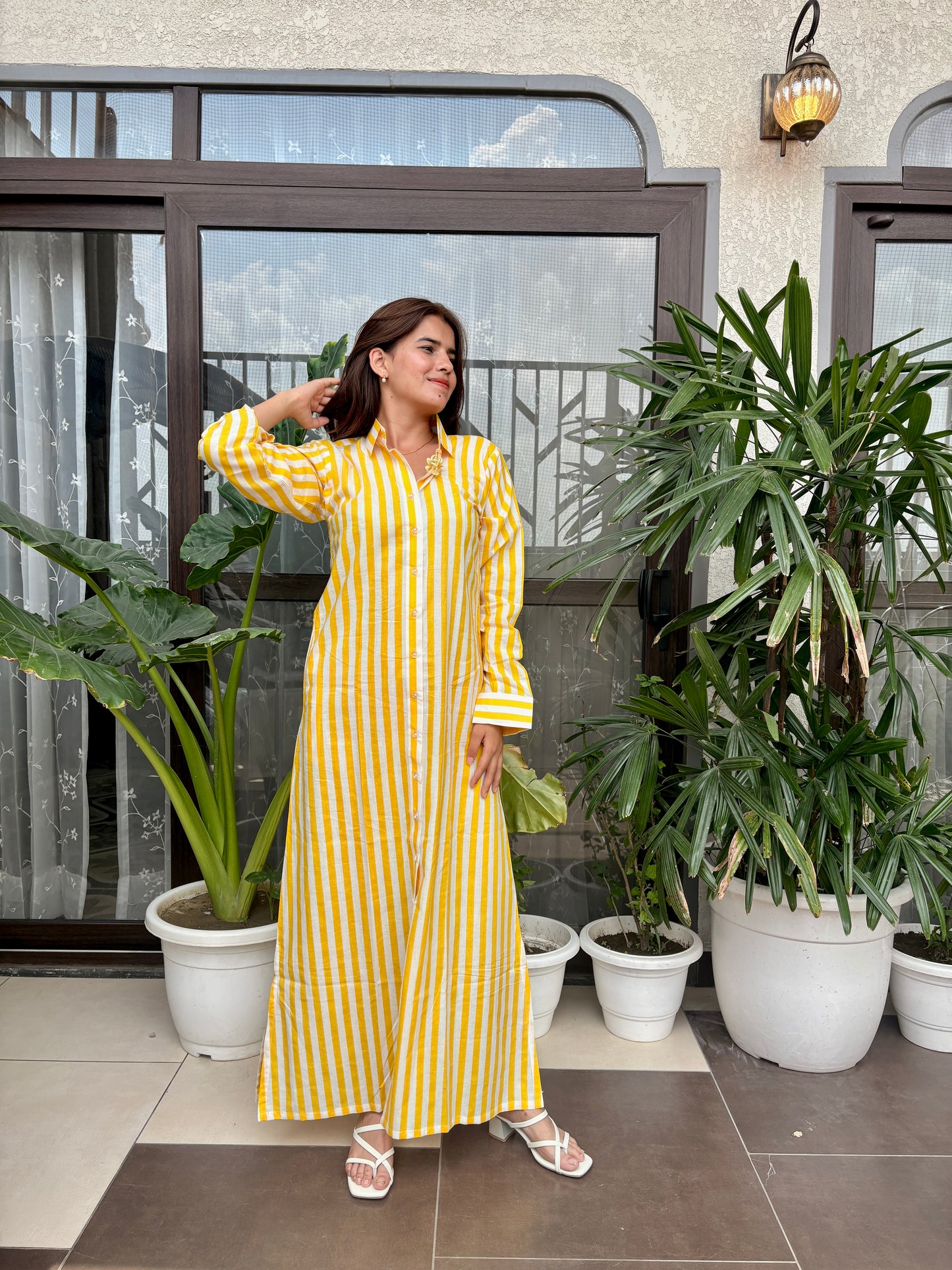 Sunny Stripes Long Shirt Dress