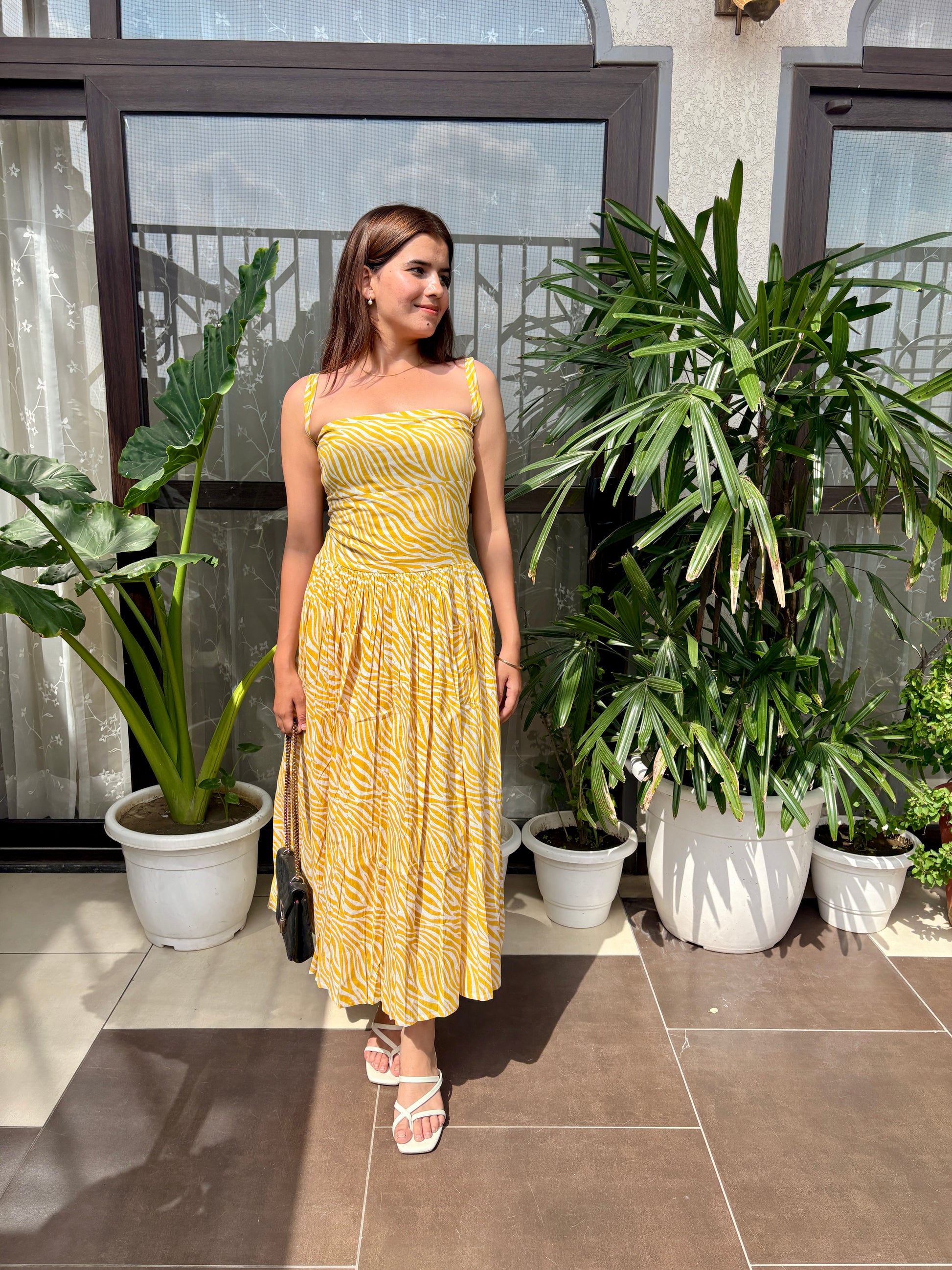 Yellow Zebra Print Midi Dress