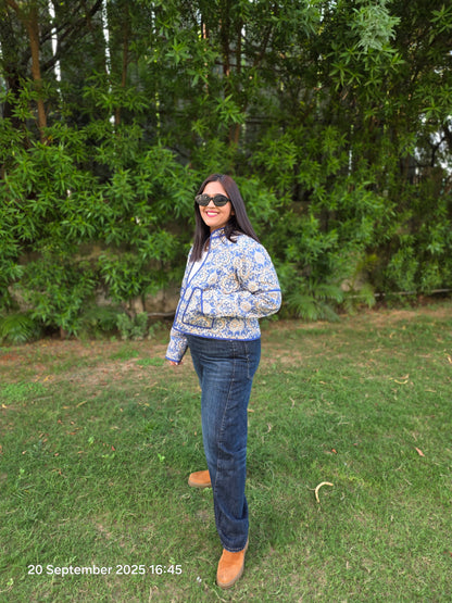 Patch pocket blue quilted jacket