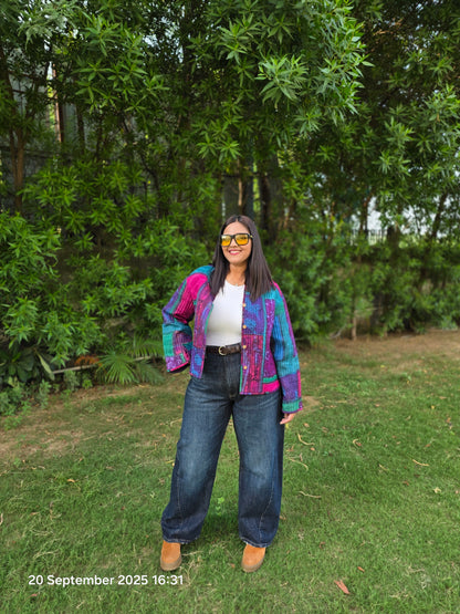 Tie/dye front buttoned quilted jacket