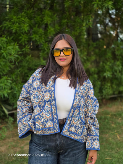 Geometric floral oversized quilted jacket