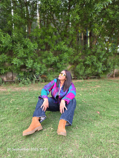 Tie/dye front buttoned quilted jacket