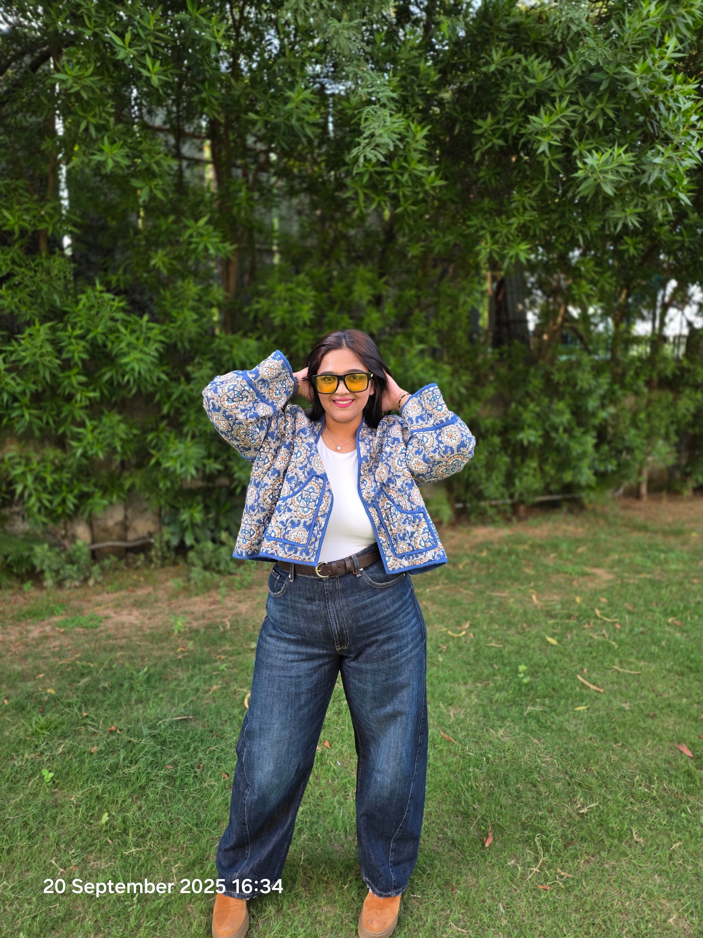 Geometric floral oversized quilted jacket