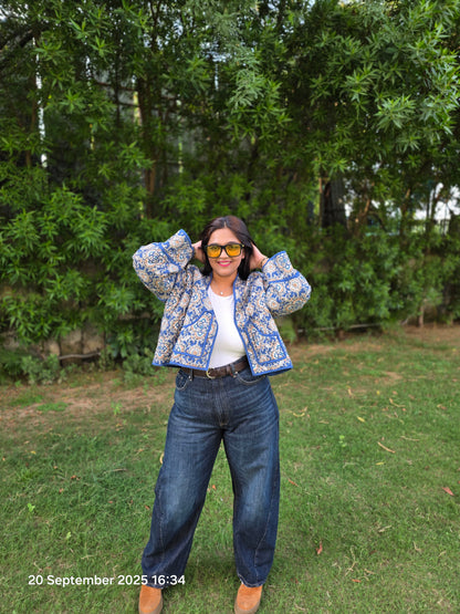 Geometric floral oversized quilted jacket