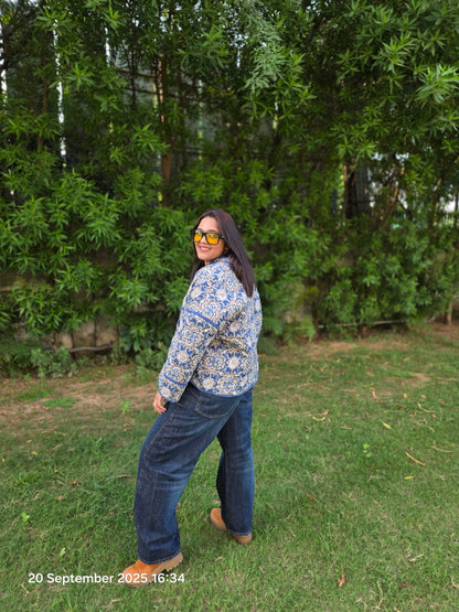 Geometric floral oversized quilted jacket