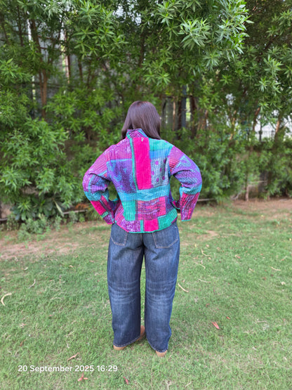Tie/dye front buttoned quilted jacket