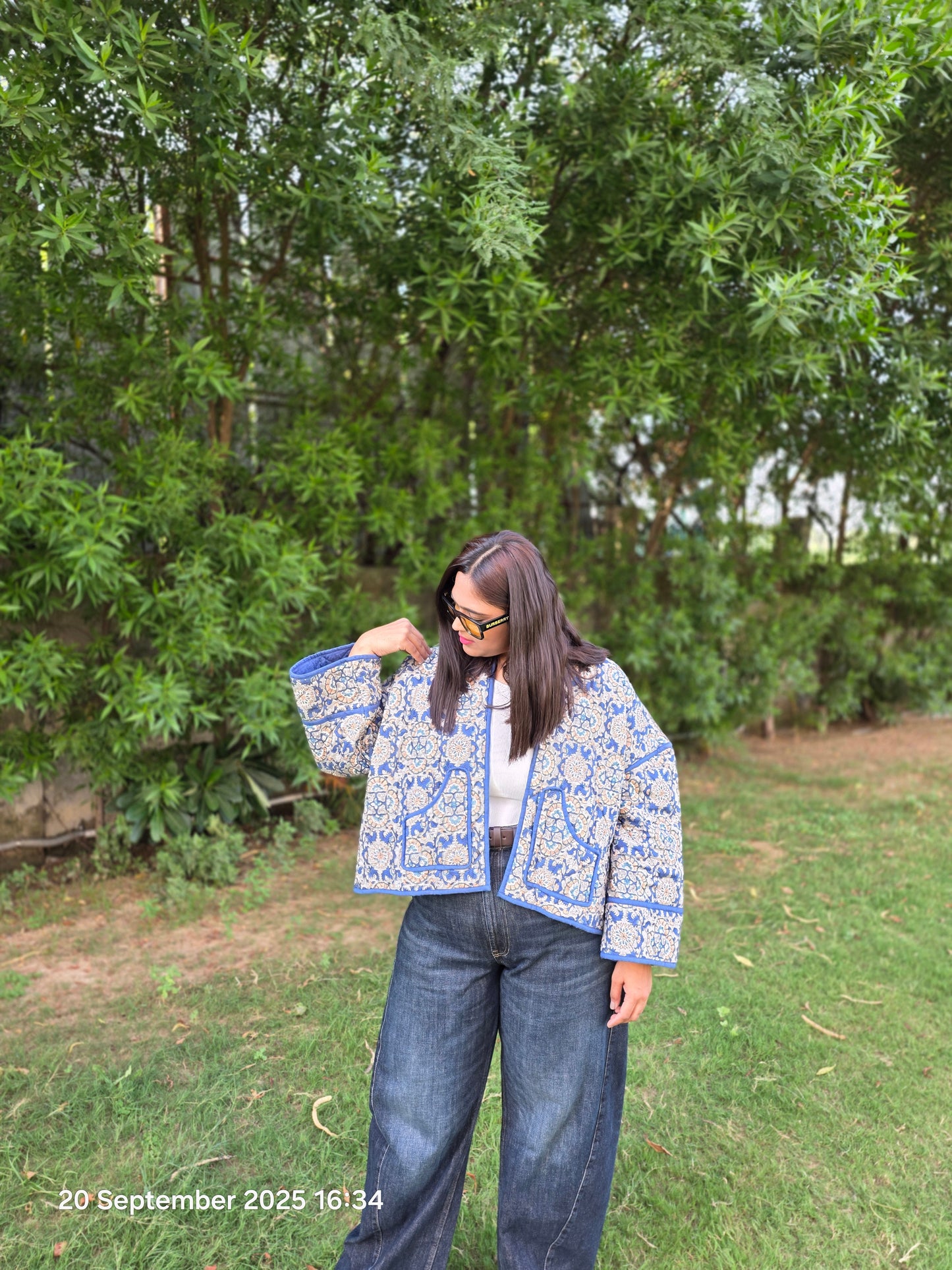 Geometric floral oversized quilted jacket