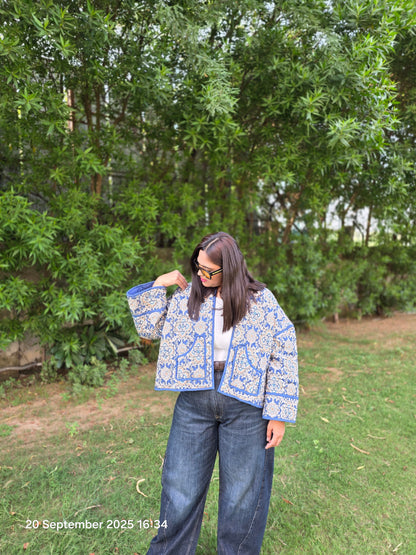 Geometric floral oversized quilted jacket