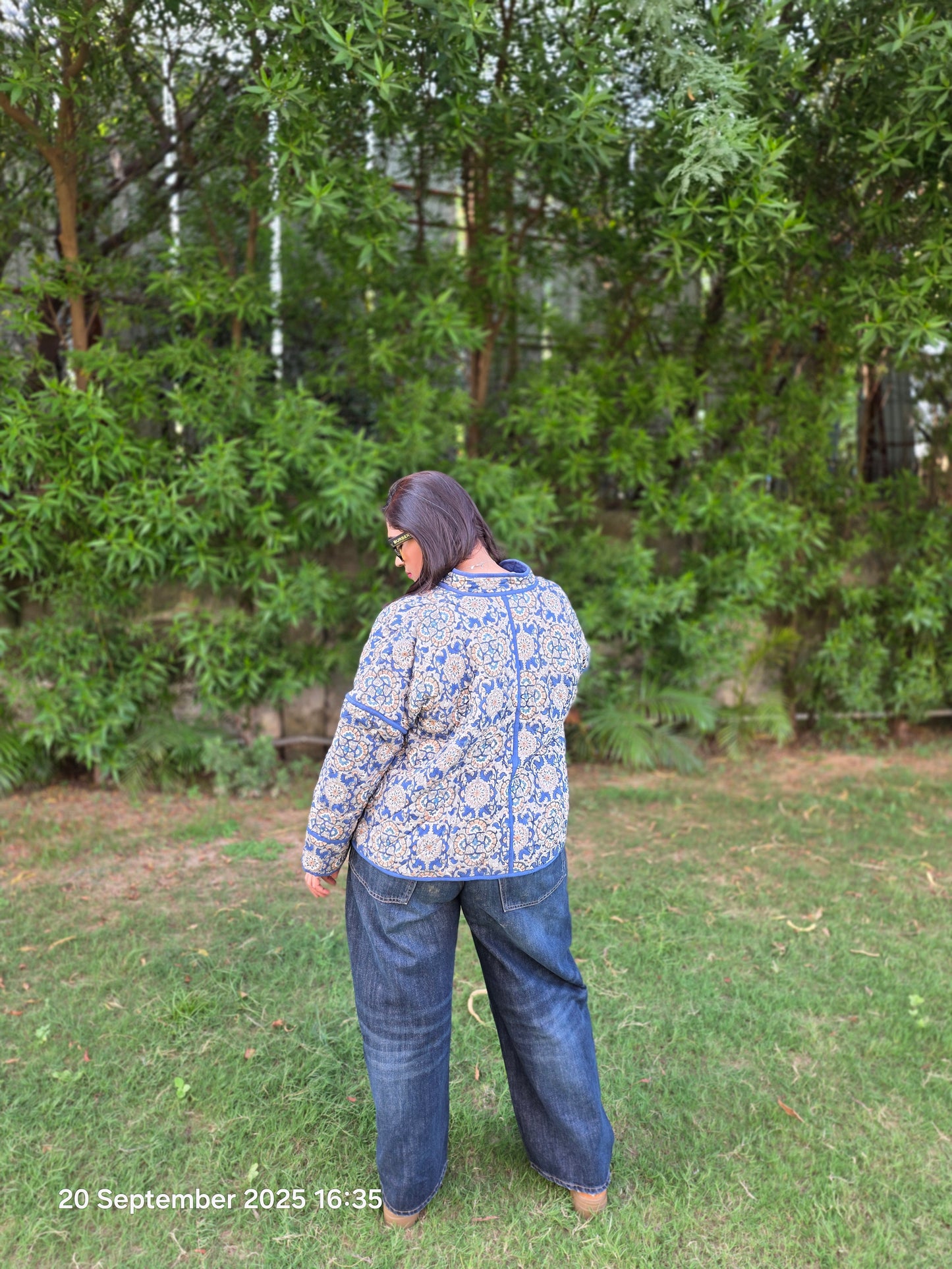 Geometric floral oversized quilted jacket