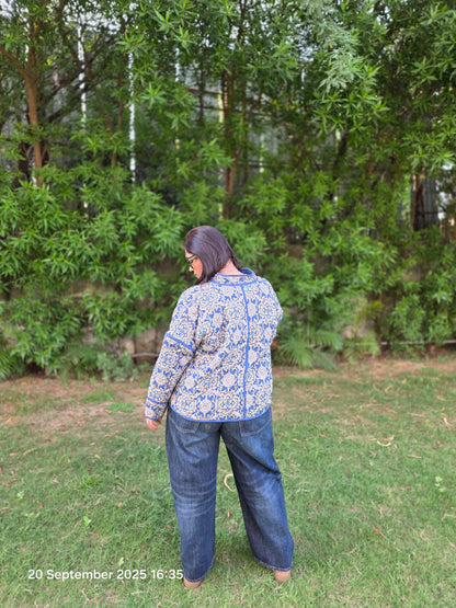 Geometric floral oversized quilted jacket