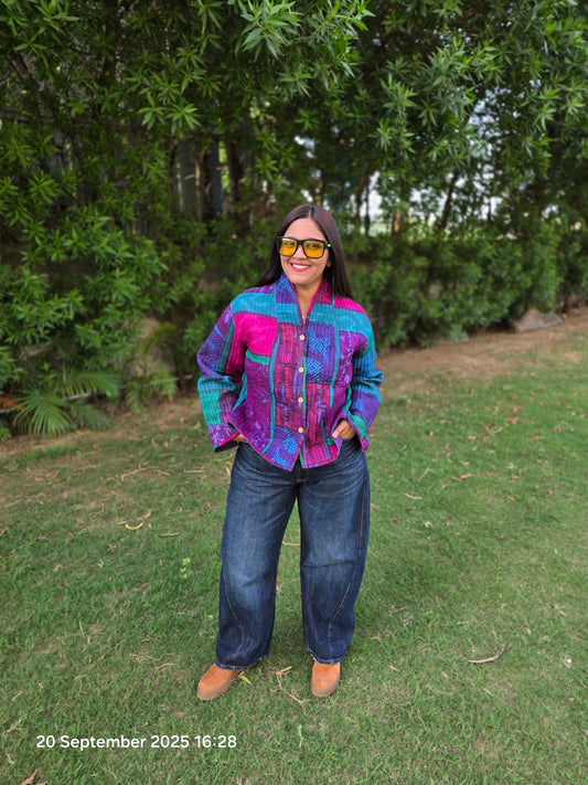 Tie/dye front buttoned quilted jacket