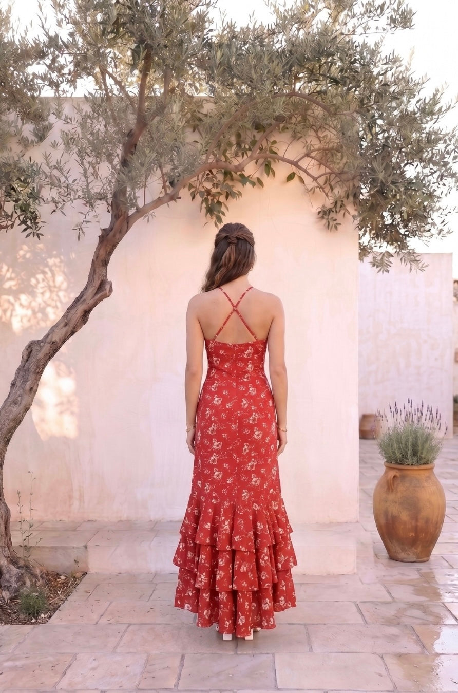 Senorita Halter Maxi Dress – Red Floral
