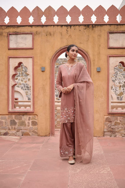 Onion Pink Straight Kurta with Palazzo Pants