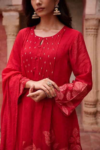 Red Hot long Kurta with Pants Set