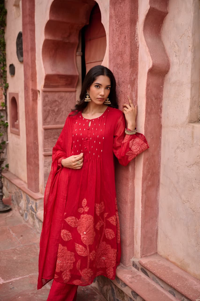 Red Hot long Kurta with Pants Set