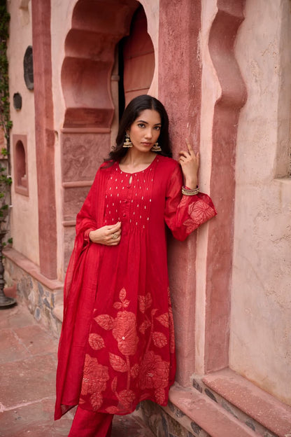Red Hot long Kurta with Pants Set