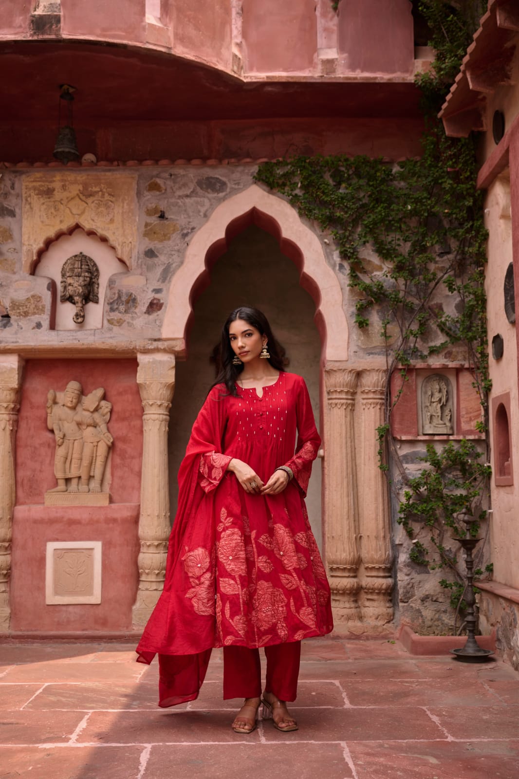 Red Hot long Kurta with Pants Set