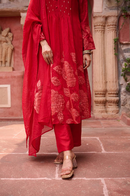 Red Hot long Kurta with Pants Set