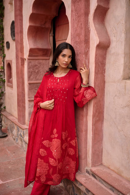 Red Hot long Kurta with Pants Set