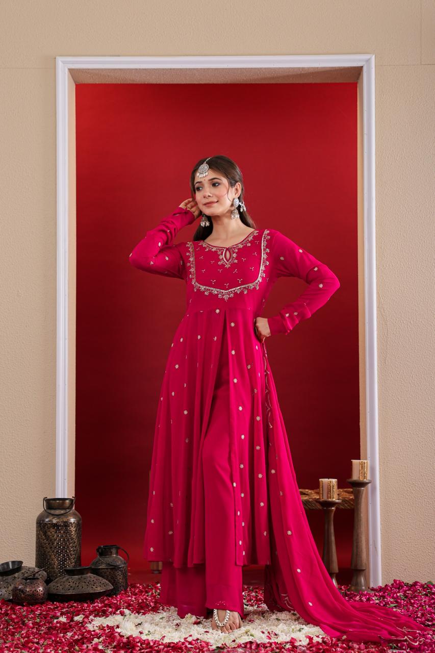 Centre Front Open Long Kurta with Pants Set