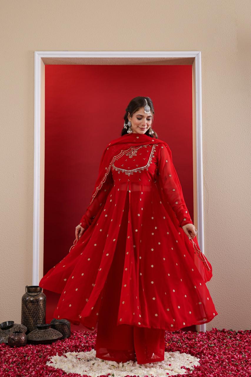 Deep Red Long Kurta with Pants Set