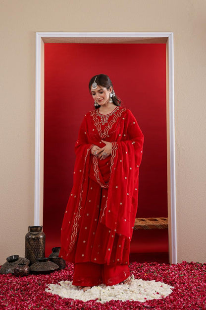 Deep Red Long Kurta with Pants Set