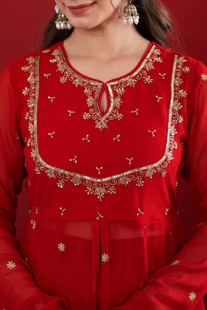 Deep Red Long Kurta with Pants Set