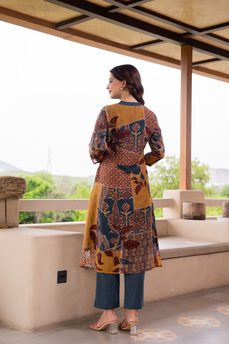 Dark Blue Hi-Low Kurta Pants Set