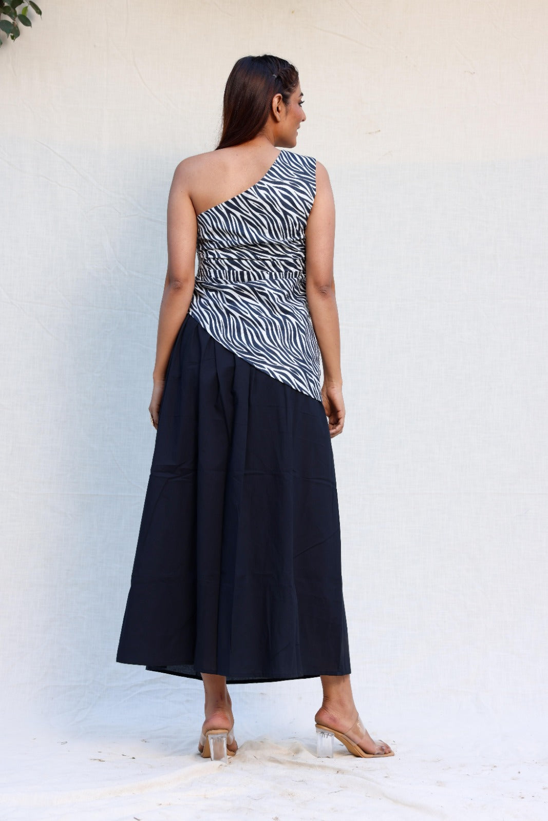 Black skirt with one shoulder zebra print top set