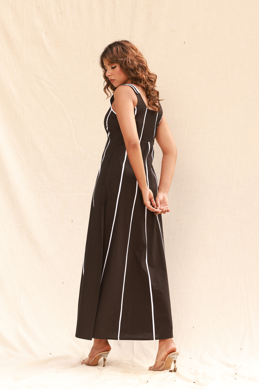 Black Maxi Dress for Women | Elegant White Piping Detail Moonstruck Black Maxi Dress for Women | Elegant White Piping Detail Moonstruck