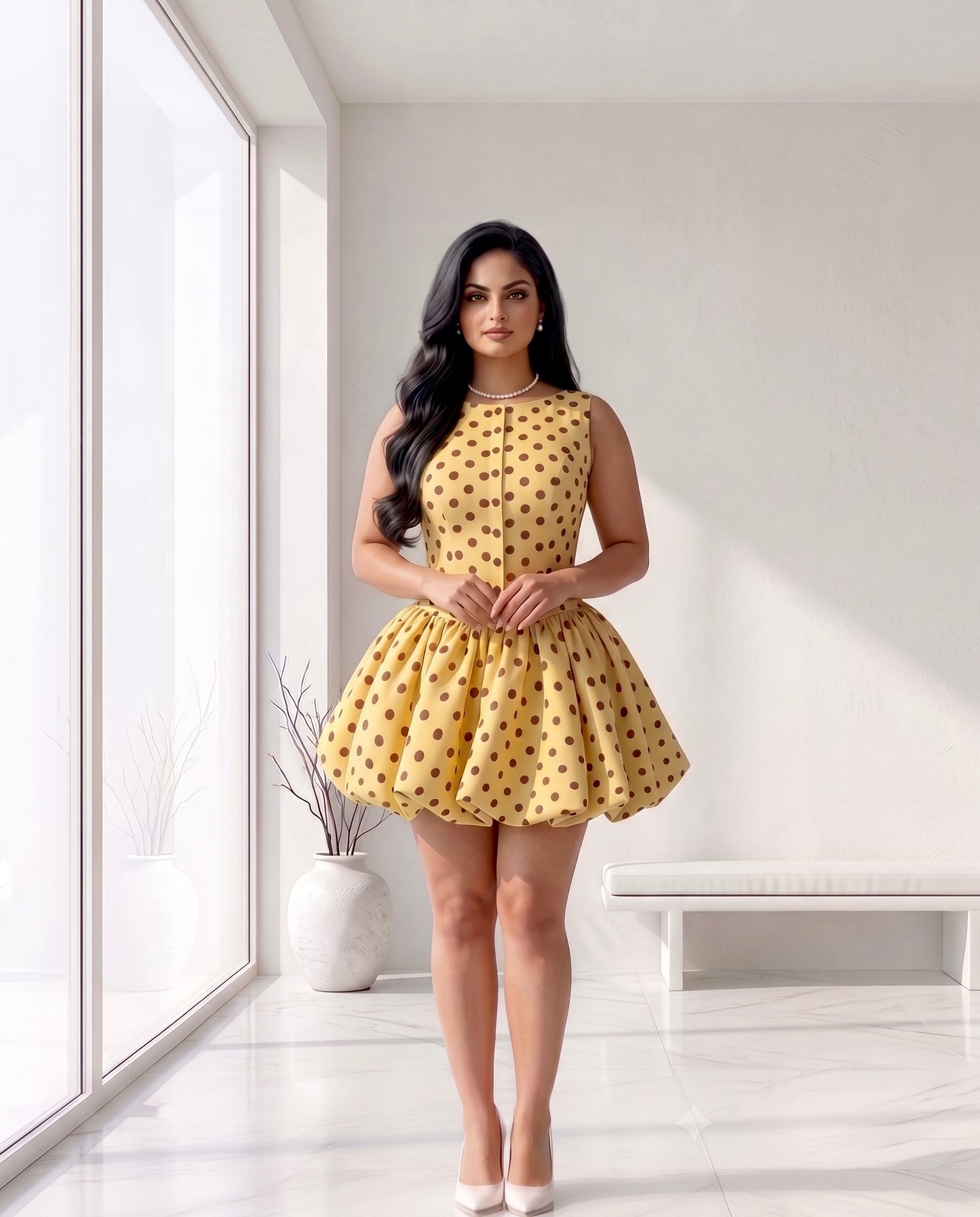 Sleeveless Polka Dot Bubble Hem Mini Dress Moonstruck