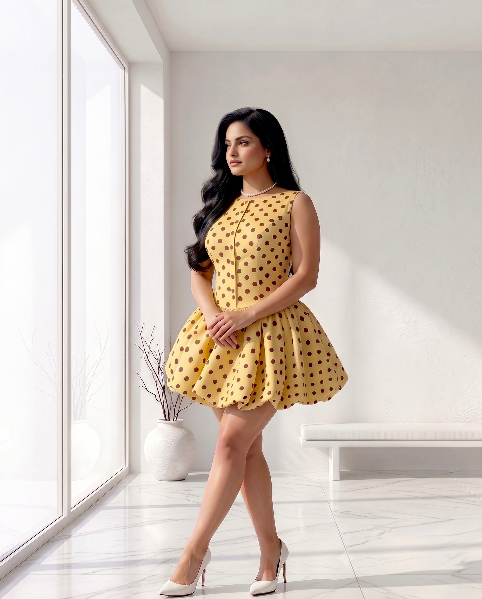 Sleeveless Polka Dot Bubble Hem Mini Dress Moonstruck