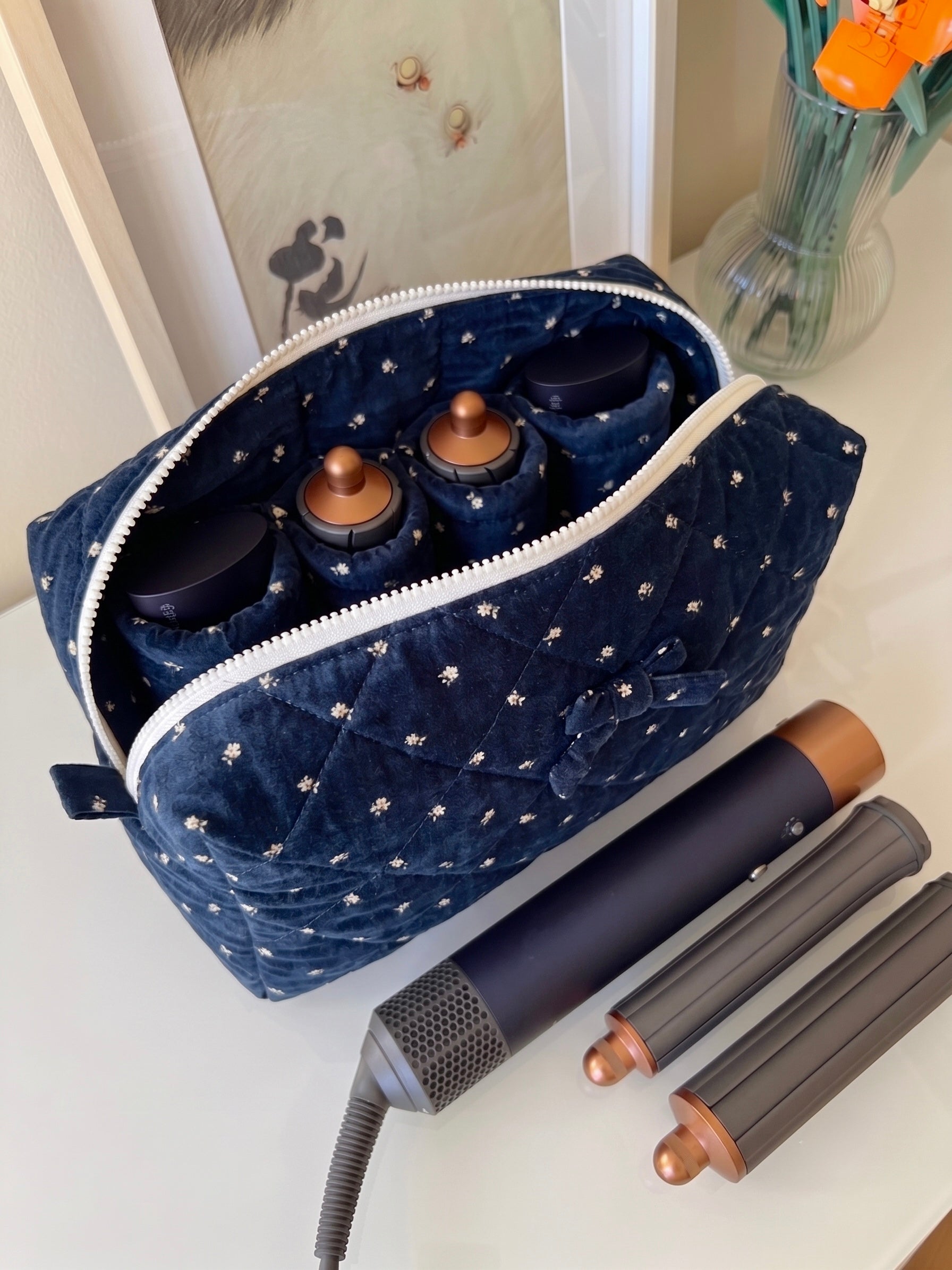 Midnight Bloom Quilted Cotton Pouch Moonstruck