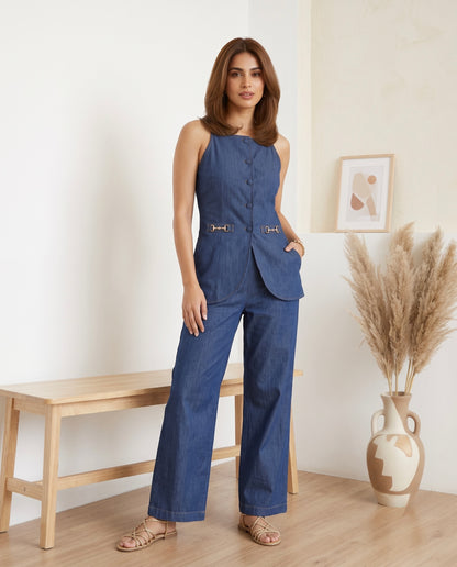 Women's Denim Blue Tailored Co-Ord Set Moonstruck