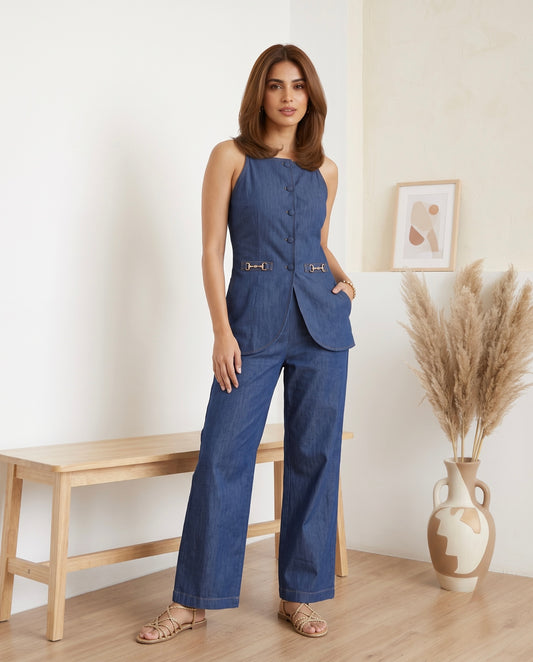 Women's Denim Blue Tailored Co-Ord Set Moonstruck