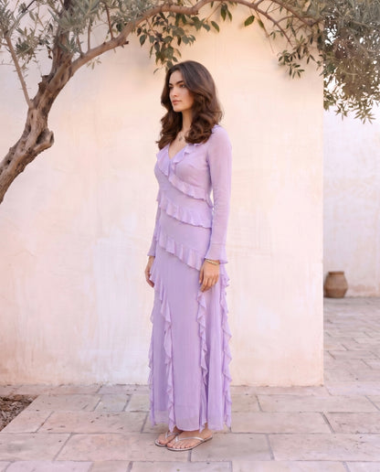 Lilac Cascade Ruffle Gown