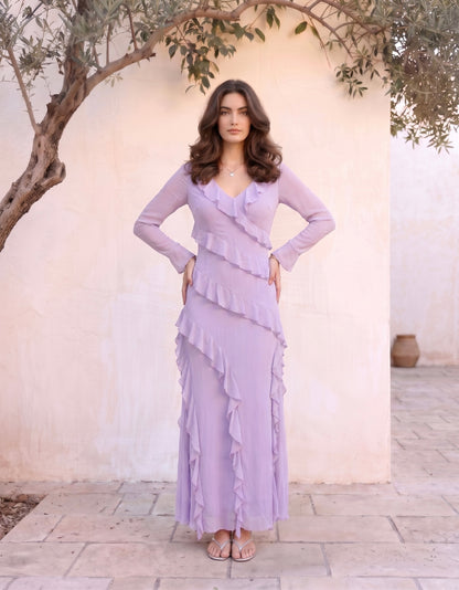 Lilac Cascade Ruffle Gown